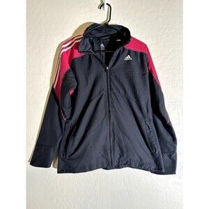 Adidas Stripe Full Zip Windbreaker Jacket Size M Black/Pink Long‎ Sleeve
